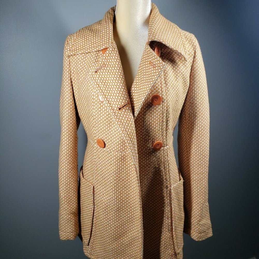 Tulle Anthropologie Orange and white Wool Blend Button Coat Sz M